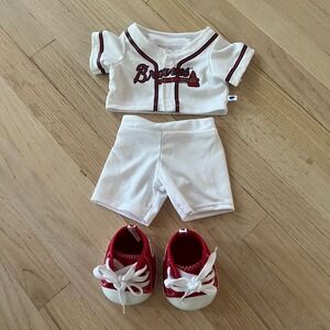 Build A Bear MLB Atlanta Braves Baseball Uniform Jersey Pants Shoes Set
